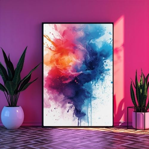Colorful Abstract Splash Wall Art Printable – Modern Watercolor Explosion, Contemporary Home Decor