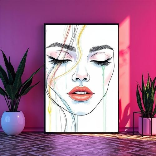 Abstract Woman Face Wall Art Printable – Modern Feminine Portrait Illustration, Minimal Beauty Line Art