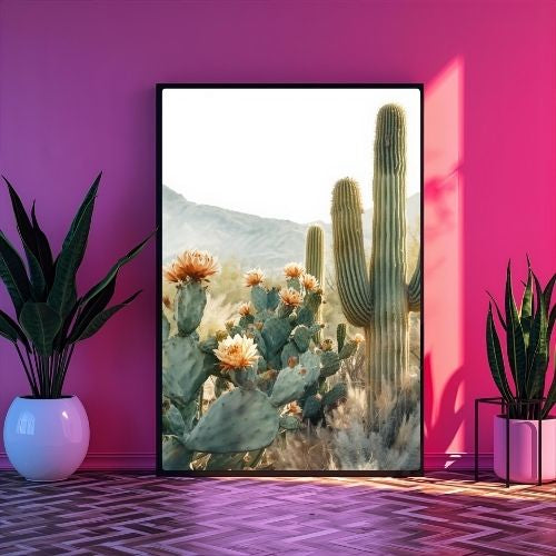 Desert Cactus Wall Art Printable – Southwestern Botanical Landscape, Neutral Nature Home Decor