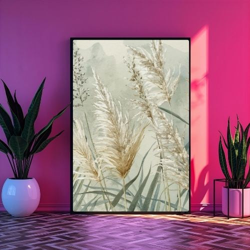 Botanical Pampas Grass Wall Art Printable – Neutral Watercolor Nature Illustration, Minimal Home Decor