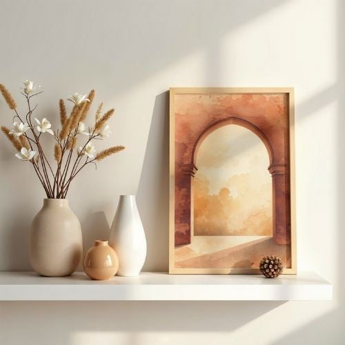 Watercolor Archway Wall Art Printable – Mediterranean Architecture Illustration, Warm Neutral Home Decor