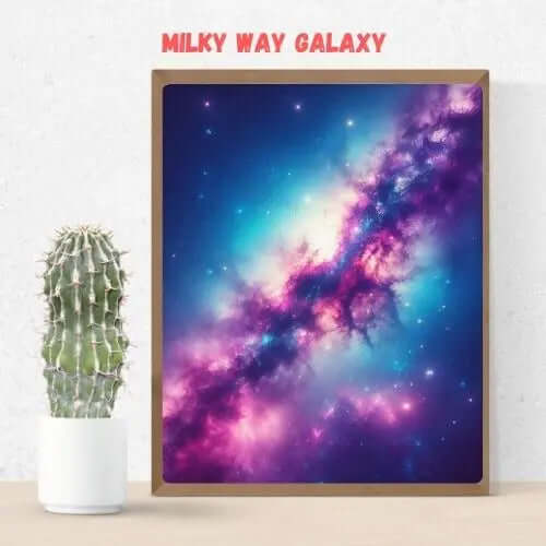 Floral Moonlight – Digital Wall Art for Dreamy Spaces featuring a vibrant galaxy scene with vivid purples and blues.