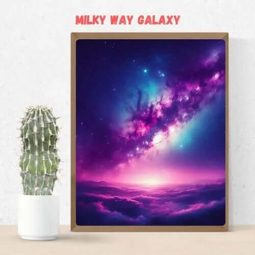 Floral Moonlight – Digital Wall Art for Dreamy Spaces featuring a cosmic scene with vibrant colors and a floating cactus.