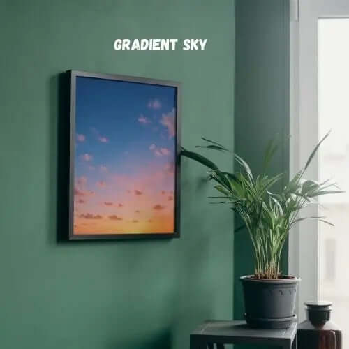 Floral Moonlight – Digital Wall Art for Dreamy Spaces featuring a serene gradient sky in a stylish interior.