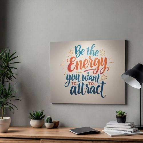 Decorative wall art with motivational quote on a neutral background