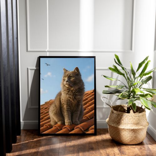 Cat on the Roof – Cute Cat Wall Art | Digital Download Print | Cozy Home Decor & Gifts for Cat Lovers