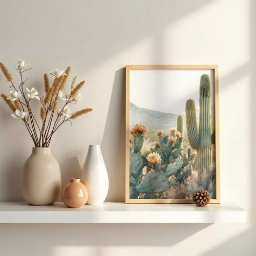Desert Cactus Wall Art Printable – Southwestern Botanical Landscape, Neutral Nature Home Decor