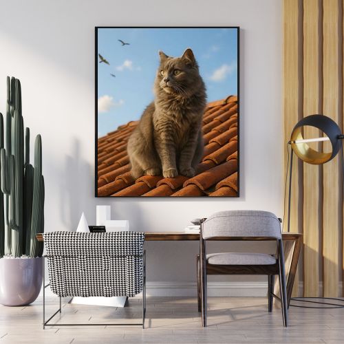 Cat on the Roof – Cute Cat Wall Art | Digital Download Print | Cozy Home Decor & Gifts for Cat Lovers