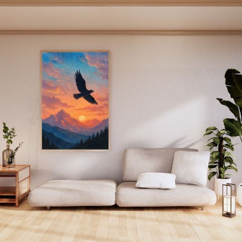 Free Bird – Bird Wall Art Print | Digital Download | Sunset Mountain Nature Minimalist Printable Decor