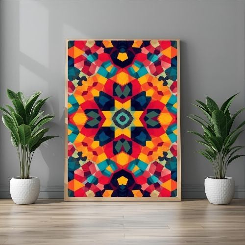 Kaleidoscope Geometric Abstract Wall Art | Colorful Symmetry Digital Print, Modern Decorative Art