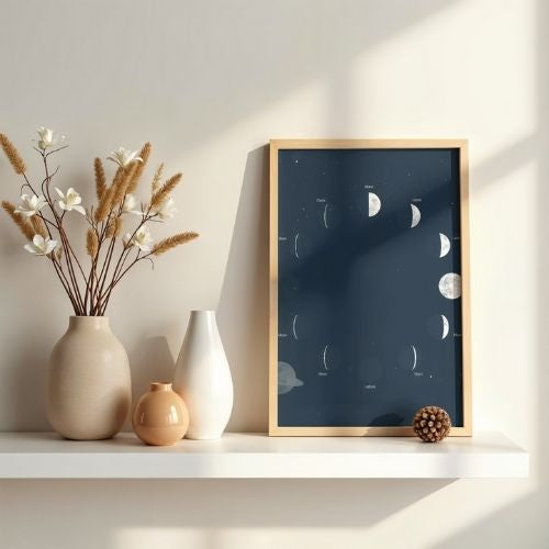 Moon Phases Wall Art Printable – Lunar Cycle Illustration, Night Sky Astronomy Poster, Modern Educational Decor