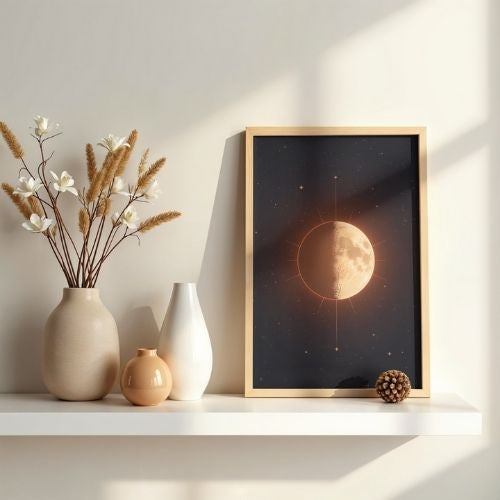 Celestial Moon Wall Art Printable – Minimal Lunar Phase Illustration, Modern Astrology Home Decor