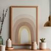 Modern interior decor with abstract wall art, neutral colors, and minimalistic design.