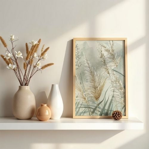 Botanical Pampas Grass Wall Art Printable – Neutral Watercolor Nature Illustration, Minimal Home Decor