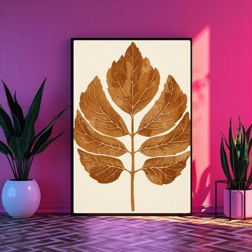 Botanical Leaf Wall Art Printable – Minimalist Nature Illustration, Earth Tone Plant Decor