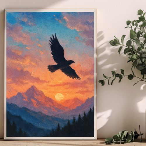 Free Bird – Bird Wall Art Print | Digital Download | Sunset Mountain Nature Minimalist Printable Decor