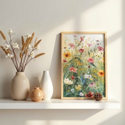 Wildflower Meadow Wall Art Printable – Colorful Botanical Watercolor, Cottagecore Home Decor