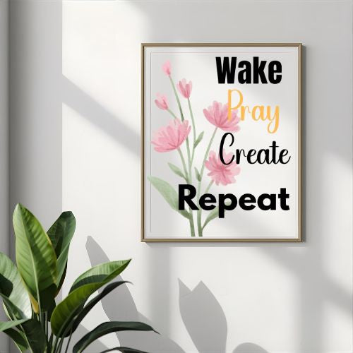 Framed motivational poster with floral design and text on a wall.